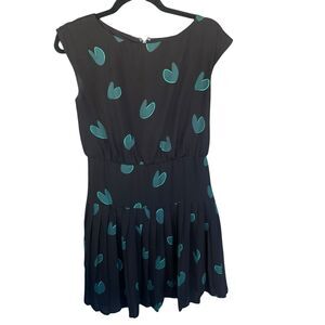 Ann Taylor Loft Fit & Flare Dress Womens Size 2 Black Green Heart Romantic Love